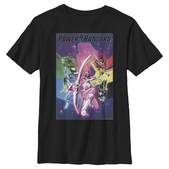 Boy's Power Rangers Rainbow Poster Graphic Tee Black Medium