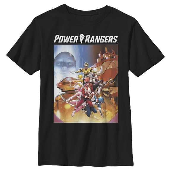 Boy's Power Rangers Team Collage Poster  Graphic Tee Black Medium
