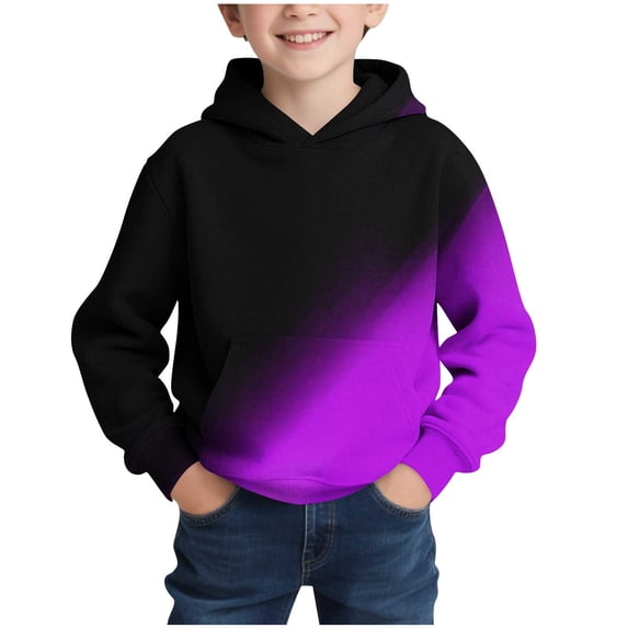 Boy's Printed Long Sleeve Hoodies Color Block Casual Sports Hooded Sweatshirts Pullover Tops Oversized Hoodies Sweatshirts Purple 11-12Y