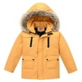 thumbnail image 1 of Boy's Puffer Jacket Lightweight Water-Resistant Winter Warm Insulated Parka Coat Mid-Length Outerwear Jackets with Detachable ry Hood Orange 5-6 Years, 1 of 8