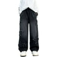 thumbnail image 1 of Boy's Pull On Jeans Cute Star Baggy Denim Pants Elastic Waist Wide Leg Jeans for Teen Straight Pattern Distressed Uniform, 1 of 4