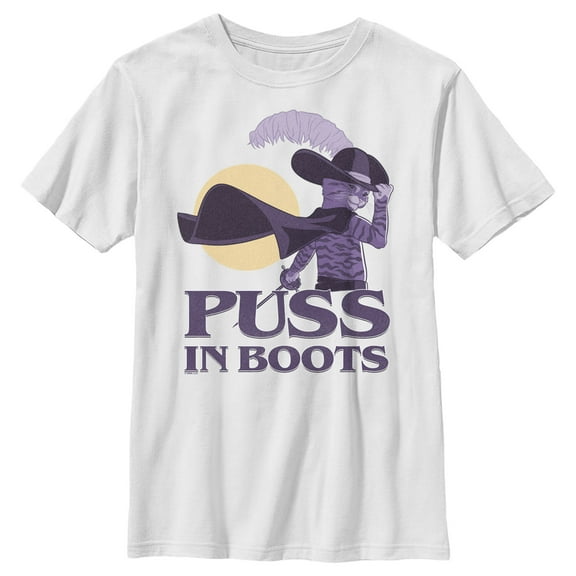 Boy's Puss in Boots: The Last Wish Distressed Purple Puss in Boots  Graphic Tee White Medium