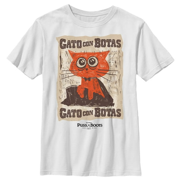 Boy's Puss in Boots: The Last Wish Gato Con Botas Poster  Graphic Tee White Medium