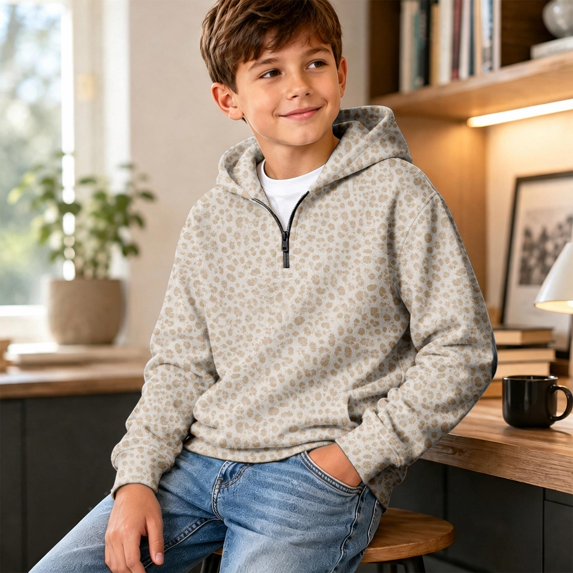Boy's Quarter Zip Hoodies Leopard Print Long Sleeve Pullover Tops