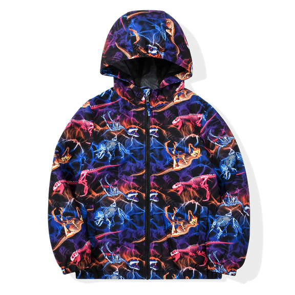 Boy's Rain Jacket Lightweight Breathable Raincoat Waterproof Hooded Rain Jacket Multicolor Dinosaur 12
