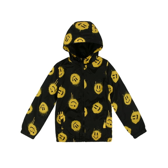 Boy's Rain Jacket Lightweight Breathable Raincoat Waterproof Hooded Rain Jacket Yellow Smiley 14