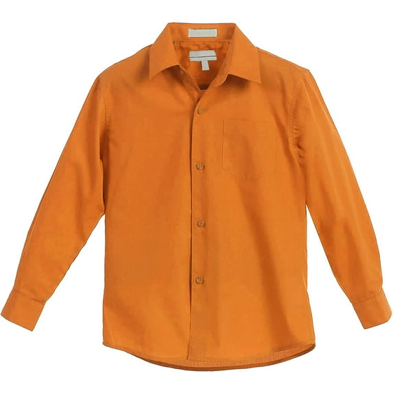 Boy's Regular Fit Long Sleeve Standard Cuff Pocket Uniform Casual Dress Shirt