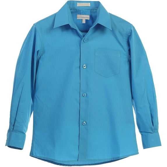 Boy's Regular Fit Long Sleeve Standard Cuff Pocket Uniform Casual Dress Shirt