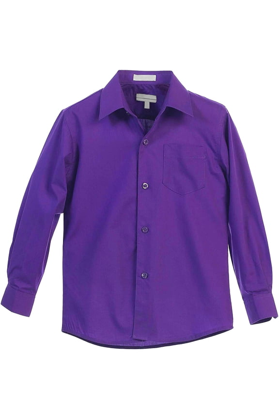 Boy's Regular Fit Long Sleeve Standard Cuff Pocket Uniform Casual Dress Shirt