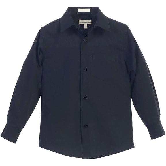 Boy's Regular Fit Long Sleeve Standard Cuff Pocket Uniform Casual Dress Shirt
