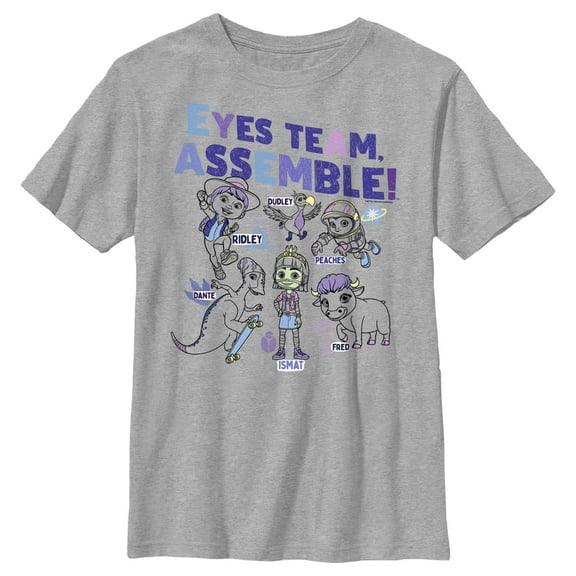 Boy's Ridley Jones Eyes Team, Assemble! Graphic Tee Athletic Heather Large