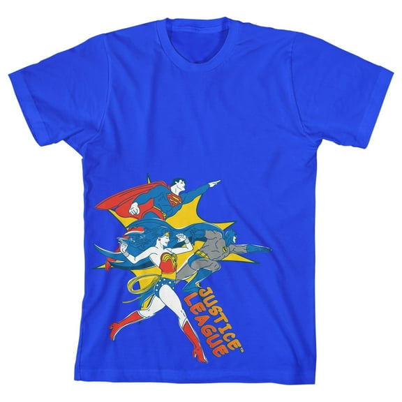 Boy's Royal Blue Graphic T-shirt, Justice League in Combat-XS