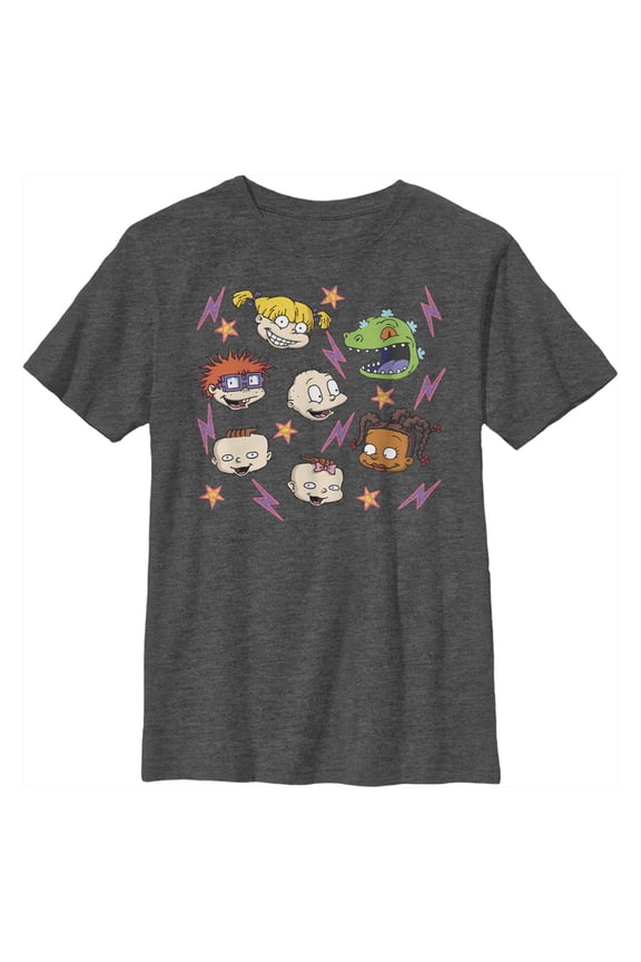 Boy's Rugrats Character Lightning Montage Graphic Tee Charcoal Heather X Large