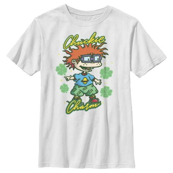 Boy's Rugrats St. Patrick's Day Chuckie Charm Graphic Tee White Small