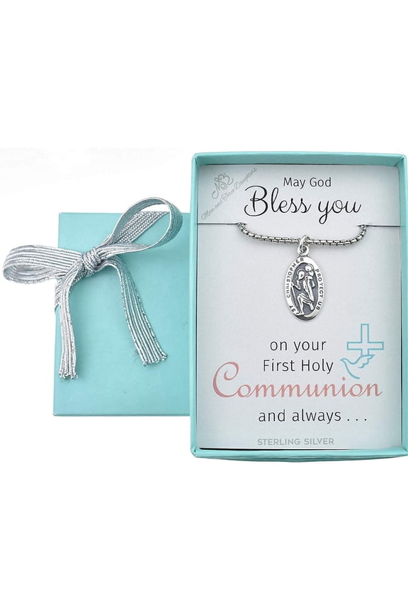 Saint Christopher Medal in Sterling Silver. 18" Oxidized Sterling Silver Box Chain. Protection Cross.