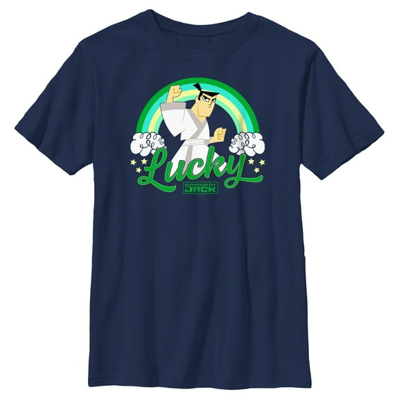 Boy's Samurai Jack St. Patrick’s Day Lucky Graphic Tee Navy Blue Small