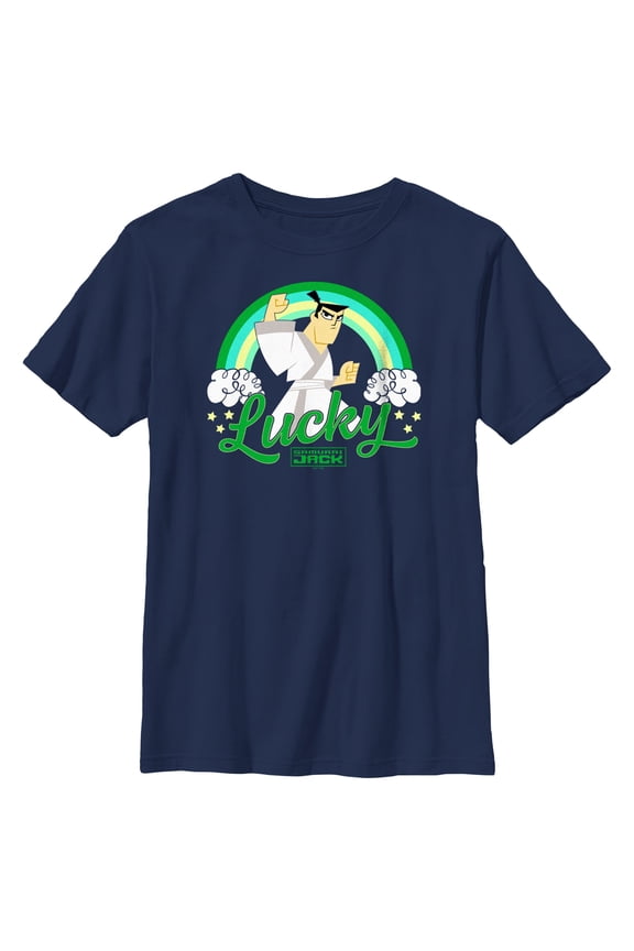 Boy's Samurai Jack St. Patrick’s Day Lucky  Graphic Tee Navy Blue X Large