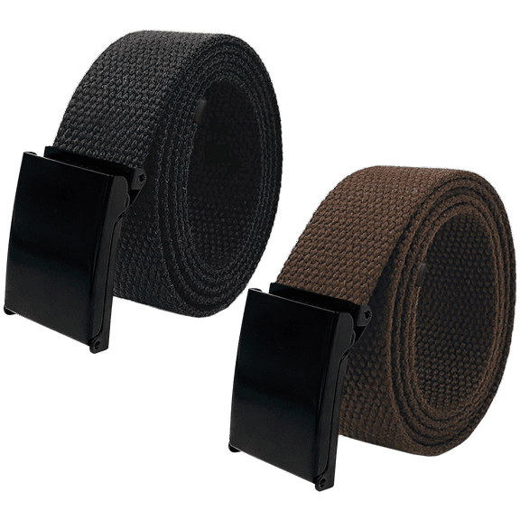 Boy's School Uniform 2 pack Black Flip Top Military Canvas Web Belts Medium Black, Brown