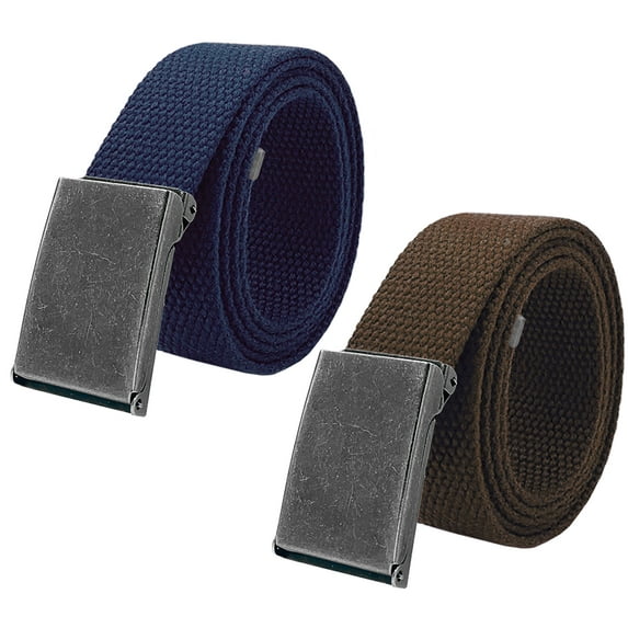 Boy's School Uniform 2 pack Distressed Silver Flip Top Military Canvas Web Belts Small Navy, Brown