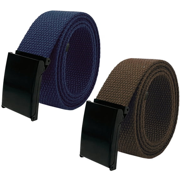 Boy's School Uniform Black Flip Top 2pc Military Canvas Web Belts Large Navy, Brown
