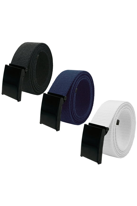 Boy's School Uniform Black Flip Top 3pc Military Canvas Web Belts Large Black, Navy, White