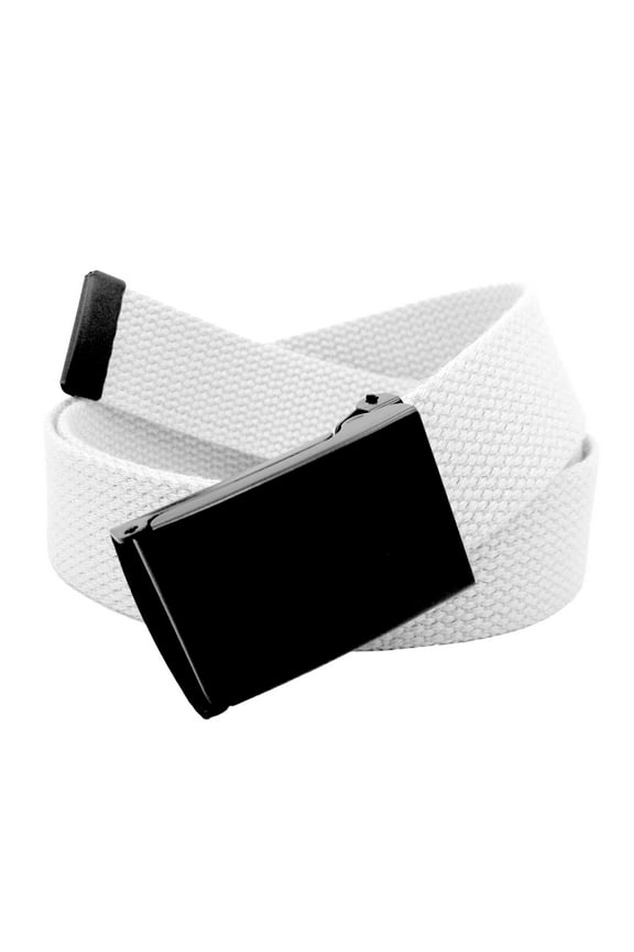 Boy's School Uniform Black Flip Top Military Belt Buckle with Canvas Web Belt X-Large White