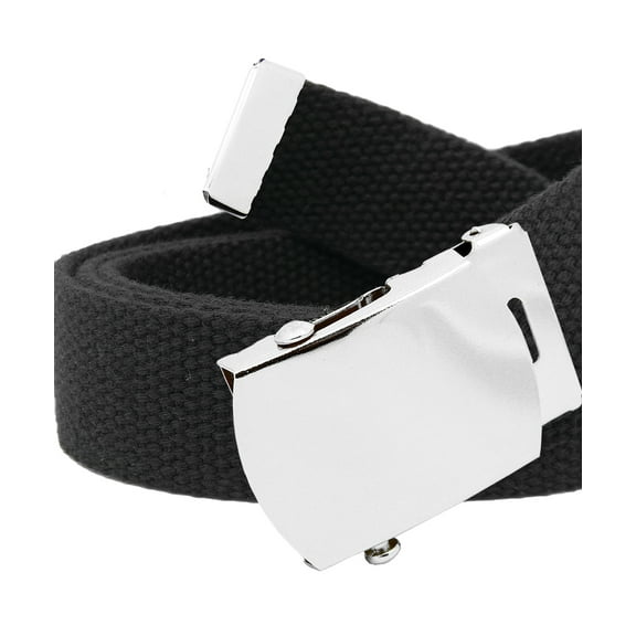 Boy's School Uniform Silver Slider Military Belt Buckle with Canvas Web Belt Small Black