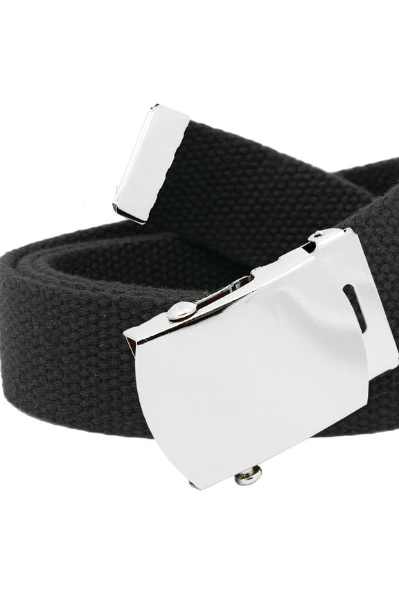 Boy's School Uniform Silver Slider Military Belt Buckle with Canvas Web Belt Small Black