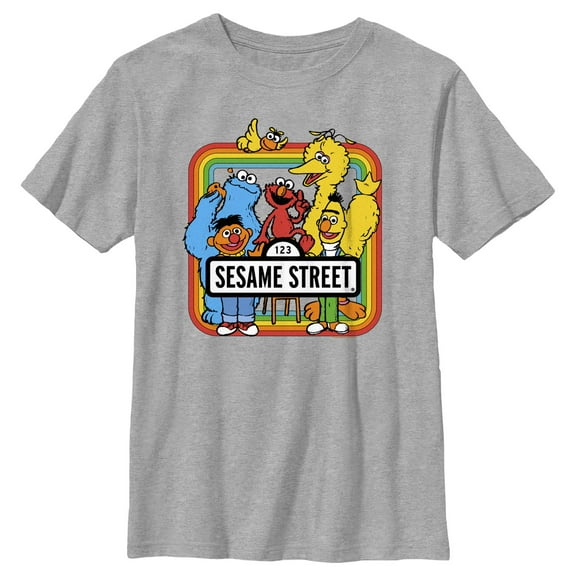 Boy's Sesame Street Rainbow Box Group Portrait Graphic T-Shirt