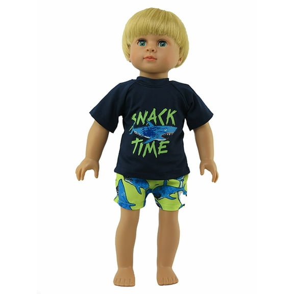 Boy’s Shark “Snack Time” 2 Piece Rashguard Set For 18 inch dolls