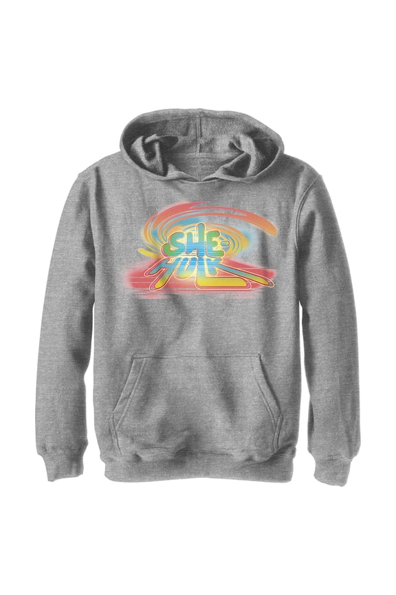 Boy's She-Hulk: Attorney at Law Colorful Logo Pull Over Hoodie Athletic Heather X Large
