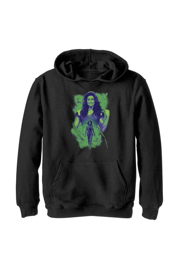 Boy's She-Hulk: Attorney at Law Explosion of Willpower Pull Over Hoodie Black X Large