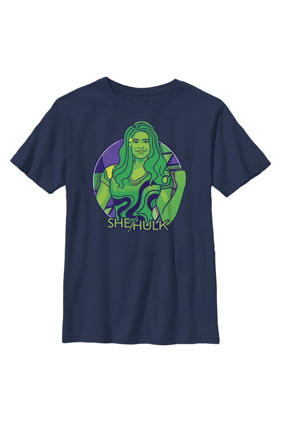 Boy's She-Hulk: Attorney at Law Green Hero Smile Graphic Tee Navy Blue Medium