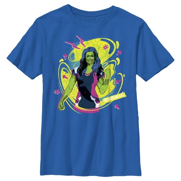 Boy's She-Hulk: Attorney at Law Real Life Vs Cartoon Graphic Tee Royal Blue X Small