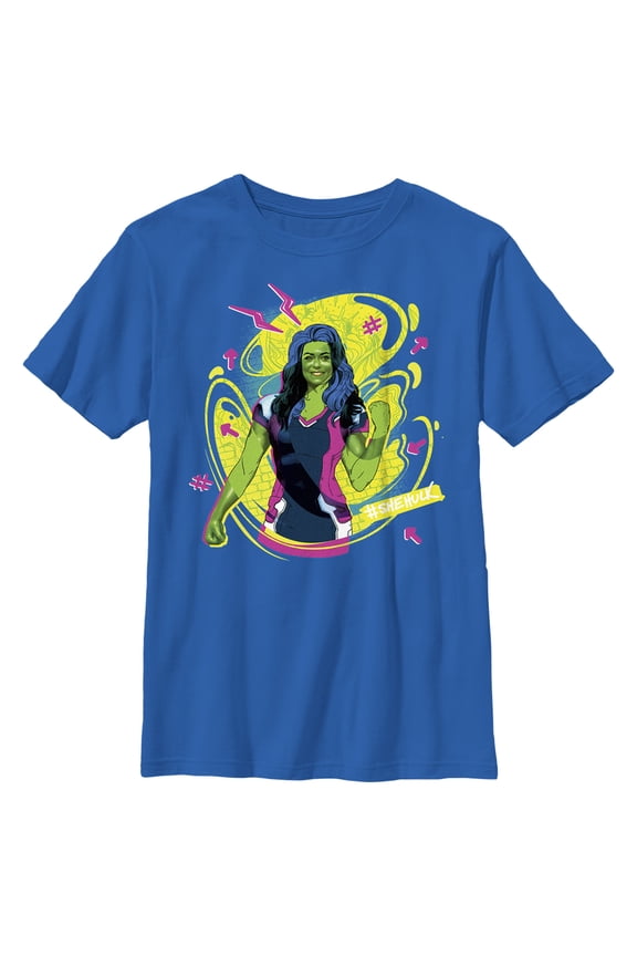 Boy's She-Hulk: Attorney at Law Real Life Vs Cartoon Graphic Tee Royal Blue X Small