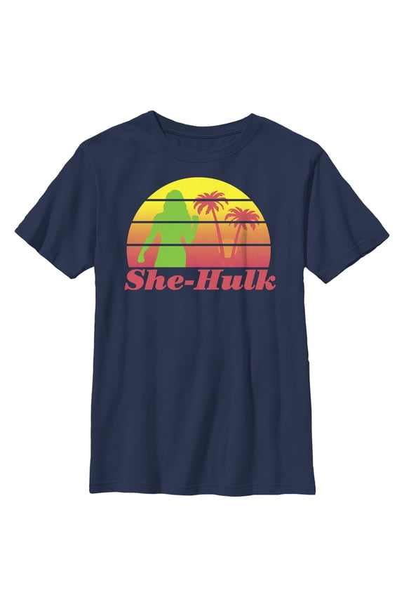 Boy's She-Hulk: Attorney at Law Sunset Green Hero Graphic Tee Navy Blue Large