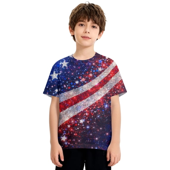 Boy's Short Sleeve Elevated Graphic T-Shirt, Sizes 4-18 with Patriotic Printed Designs