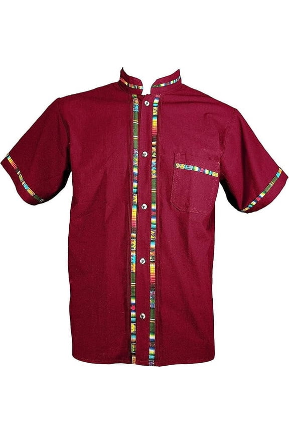 Boy's Short Sleeve Mexican Guayabera Shirts Made in Mexico, Multiple Colors, Size 0-16 (Size 8, Cranberry)