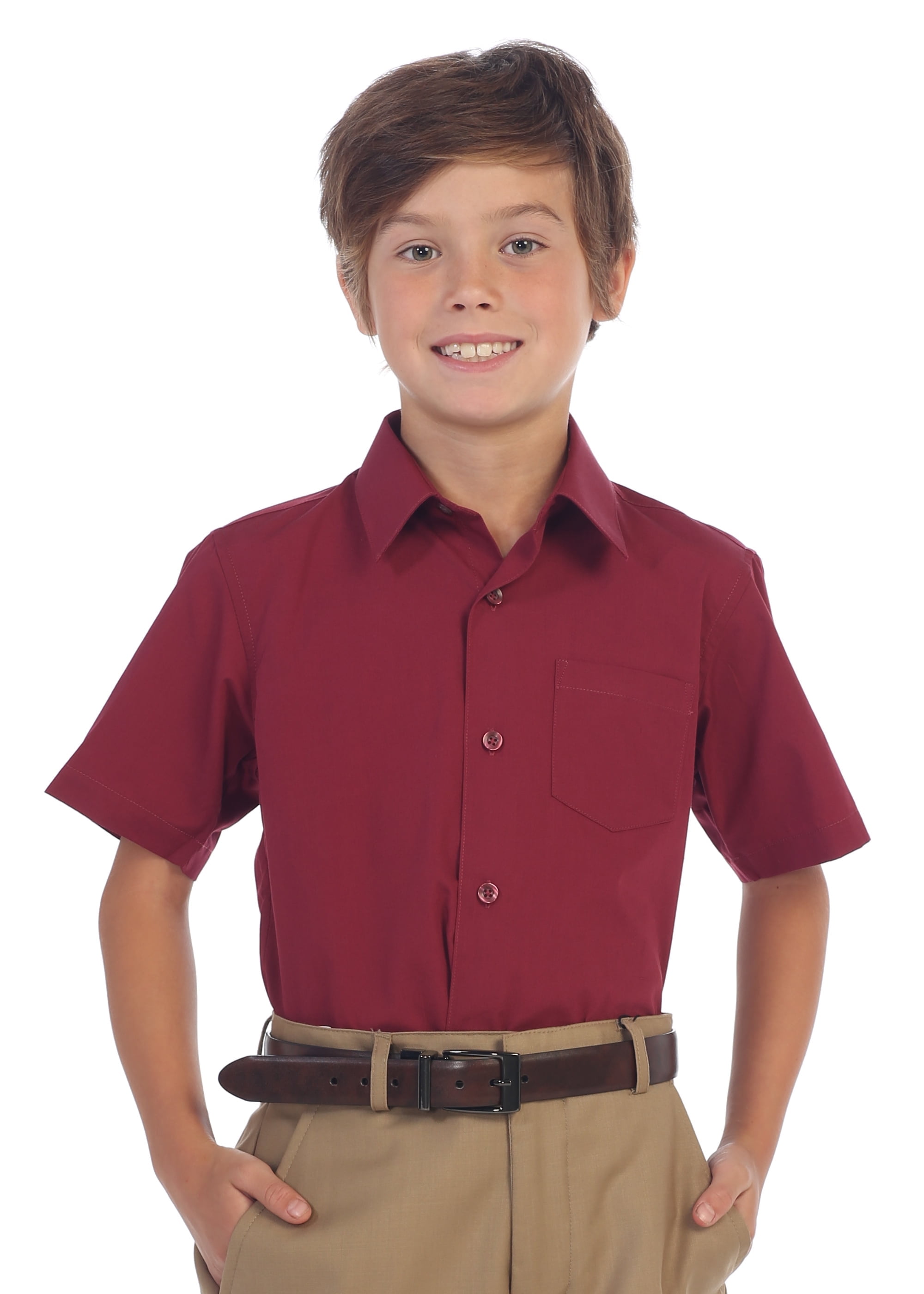 boys burgundy dress shirt Gioberti Boy's Short Sleeve Solid Dress Shirt, Burgundy, 14