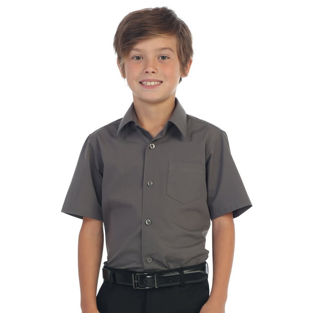 Boy's Short Sleeve Solid Dress Shirt, Dark Gray, 6 - Walmart.com