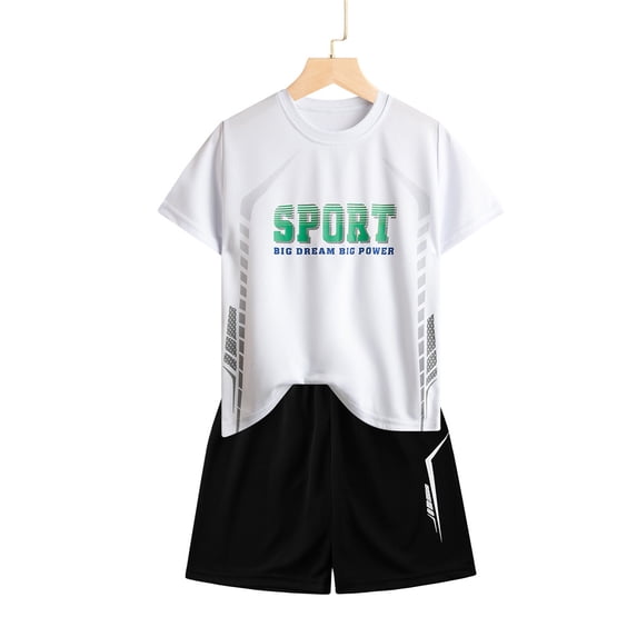 Boy's Short Sleeved Running Suit Casual Quick Drying Clothes Athletic T-Shirt and Shorts Outfit Set Tween Boy's Clothing 11-12 Years