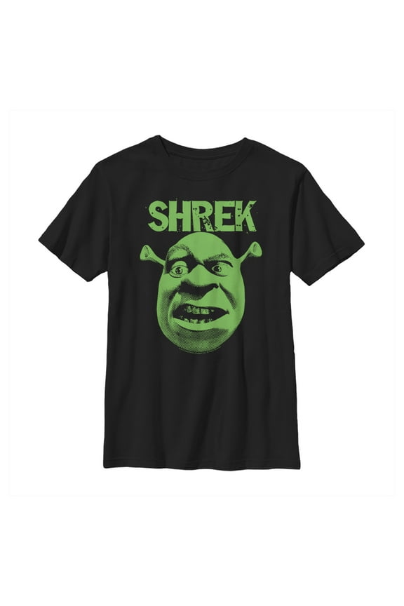 Boy's Shrek Big Face Eyebrow Raised Graphic Tee Black Medium