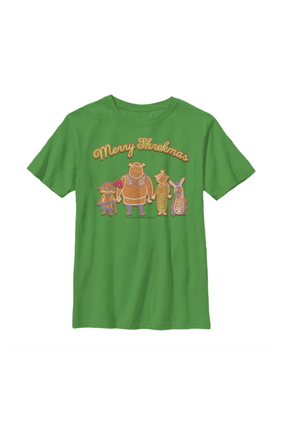 Boy's Shrek Christmas Gingerbread Cookies  Graphic Tee Kelly Green Large