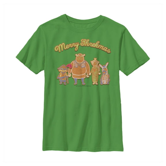 Boy's Shrek Christmas Gingerbread Cookies  Graphic Tee Kelly Green Small