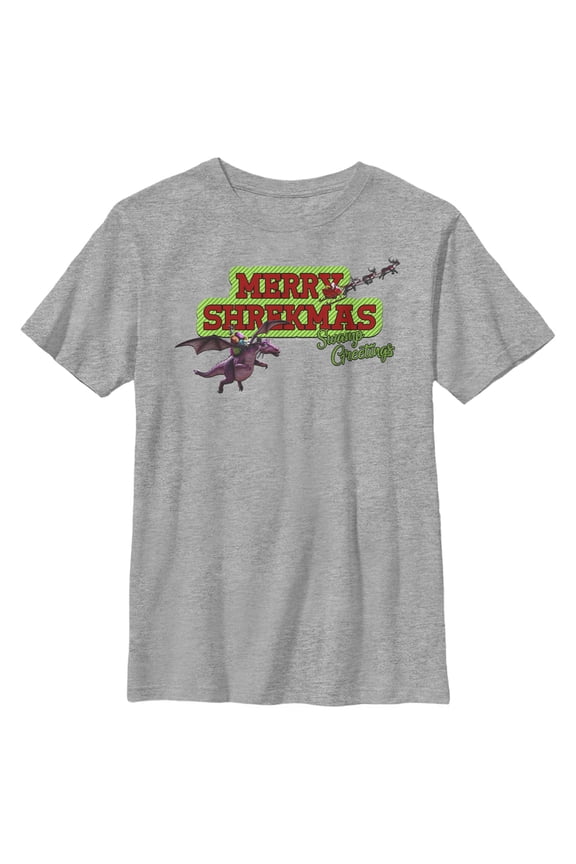 Boy's Shrek Christmas Swamp Greetings Graphic Tee Athletic Heather X Large
