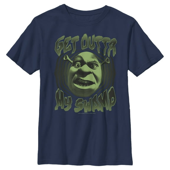 Boy's Shrek Get Outta My Swamp Shrek Face Graphic Tee Navy Blue X Large