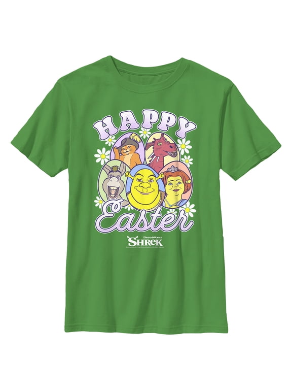 Boy's Shrek Happy Easter Cartoon Portraits Graphic Tee Kelly Green Large