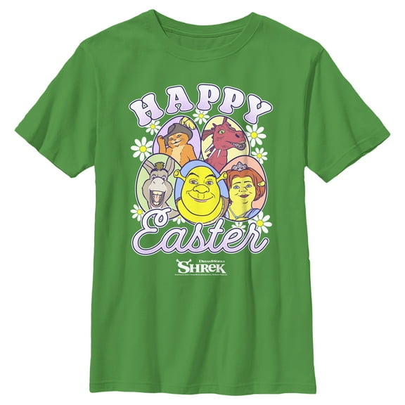 Boy's Shrek Happy Easter Cartoon Portraits  Graphic Tee Kelly Green X Large