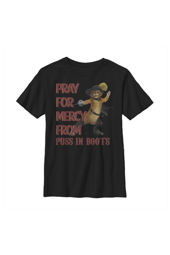 Boy's Shrek Puss In Boots Pray for Mercy Graphic Tee Black X Small
