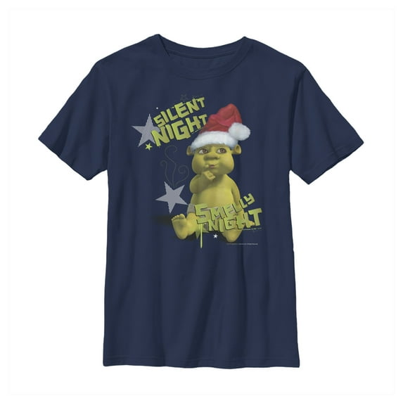 Boy's Shrek Silent Night Smelly Night Graphic Tee Navy Blue Medium